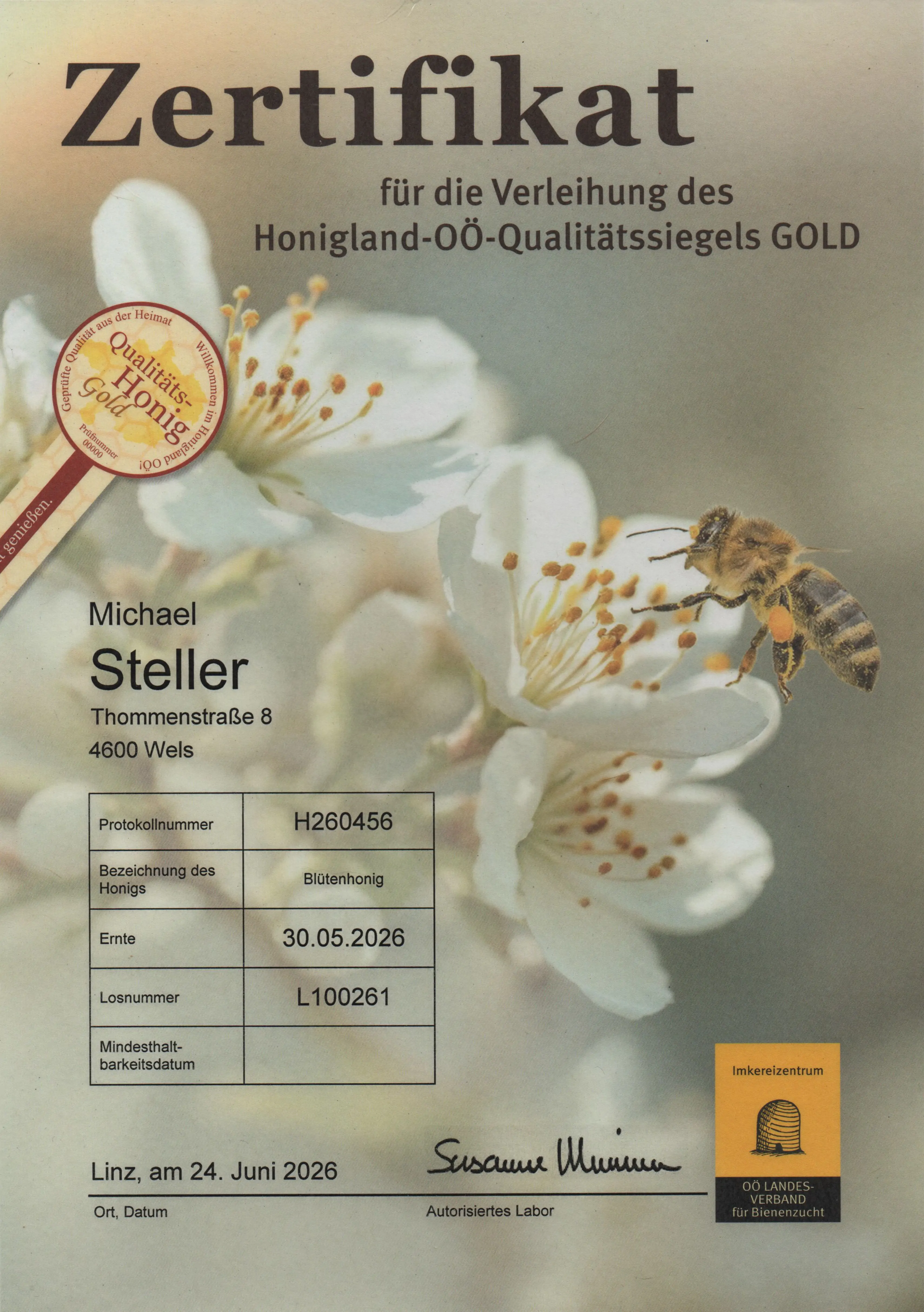 Höchste Qualitätsauszeichnung Gold – Erste Honig-Charge 2026